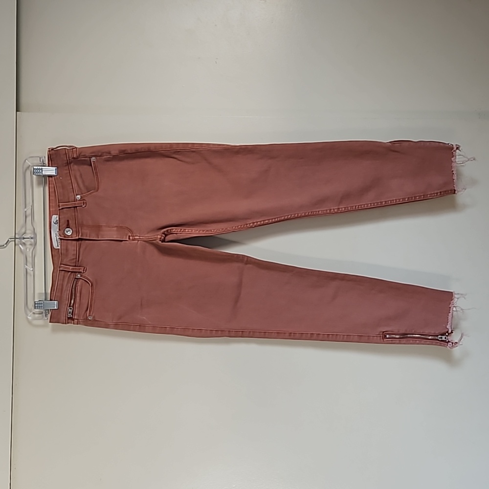 Abercrombie & Fitch Ankle Mid-Rise Jean In Salmon Raw Hem Zip At Ankles Sz 28X26